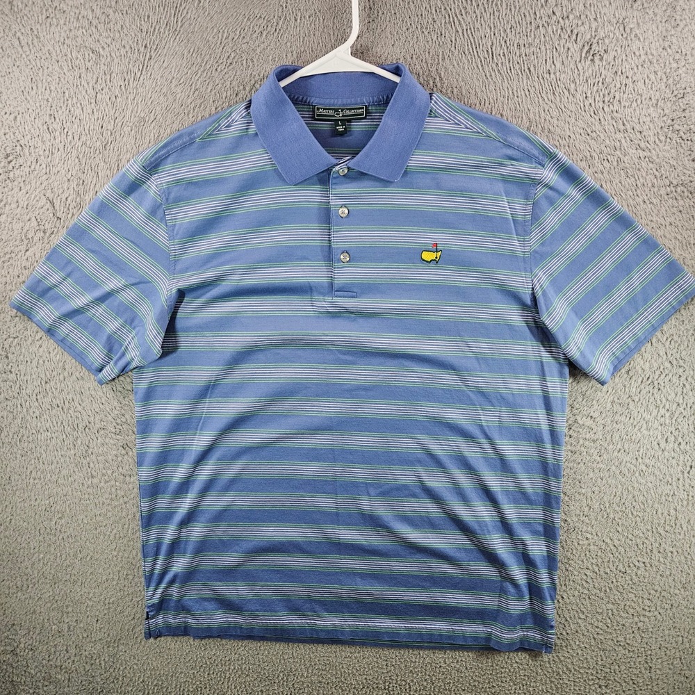Masters Collection Mens Blue Striped‎ Pima Cotton Golf Polo Shirt Size L